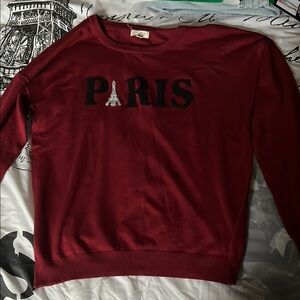 Ultra Flirt Burgundy Sweater PARIS Graphic Embroidered Size Large